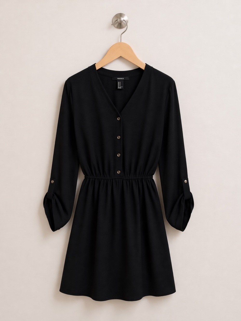 Forever 21 Black Long Sleeve Mini Dress Small Sheer Flowy Minimalist